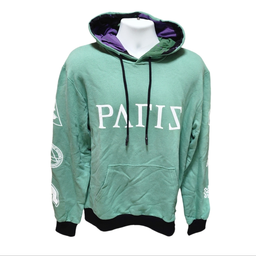 Eleven Paris Graphic Sweatshirt Long Sleeve Men's Drawstring Hoodie Fir green L - Picture 8 of 9